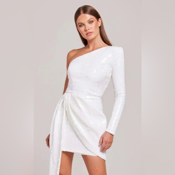 NWT Purple Sequin Asymmetrical Mini Dress reception Party Nadine Merabi Holiday - Picture 3 of 12